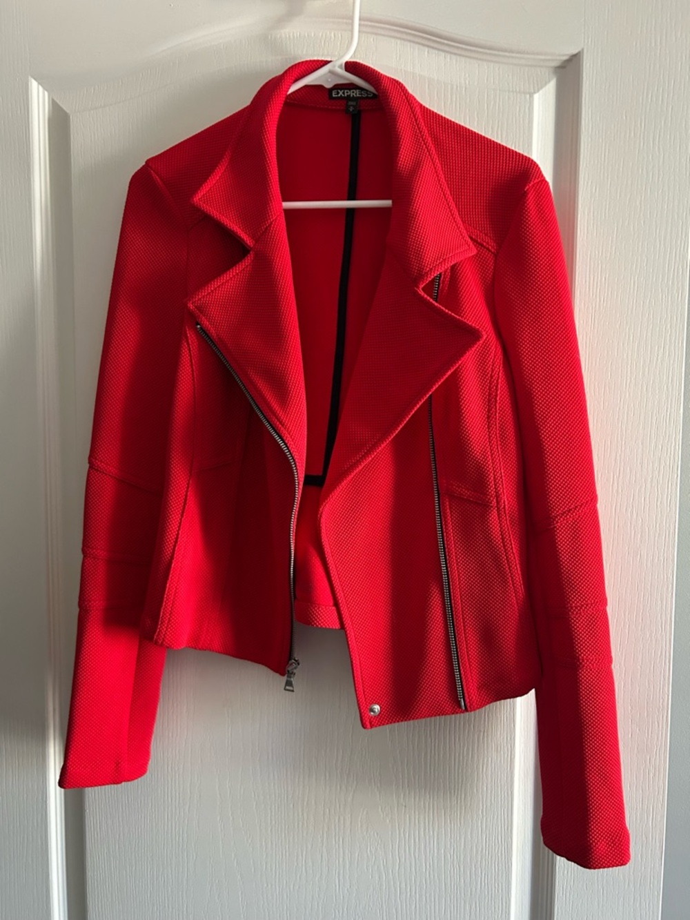 Express Women's Bright Red Textured Moto Blazer